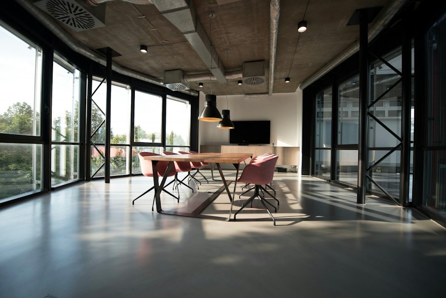 Calm, open workspace arranged for collaborative thinking